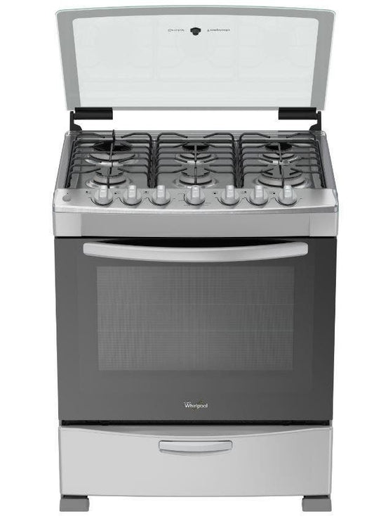 Cocina A Gas Whirlpool - 30 Pulgadas - Capelo De Cristal Templado - 6 Quemadores - Horno 5.1 Pies Cúbicos - Acero Inoxidable