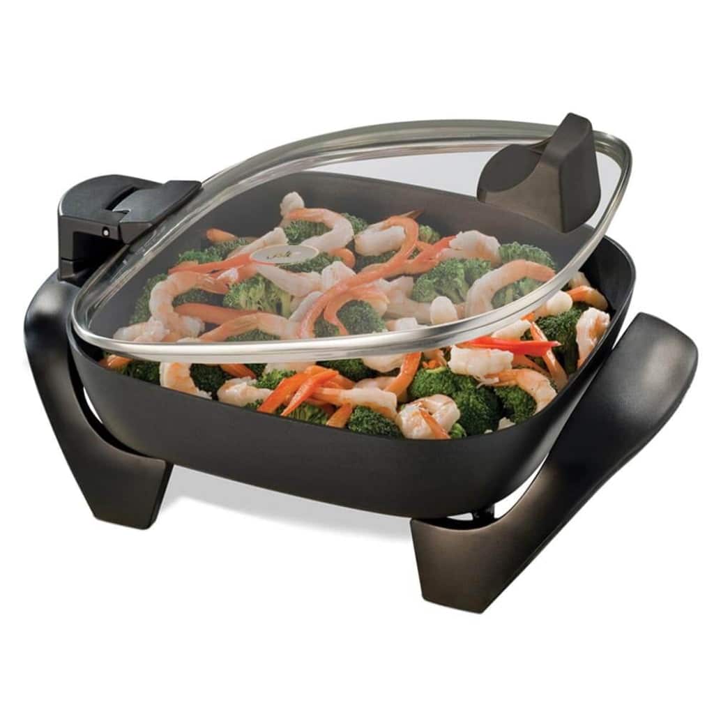 Sartén Eléctrico Oster - Interior Antiadherente - Área De Cocción 30 X 30 Cm - Tapa De Vidrio Termoresistente Con Bisagra - Regulador De Temperatura Removible