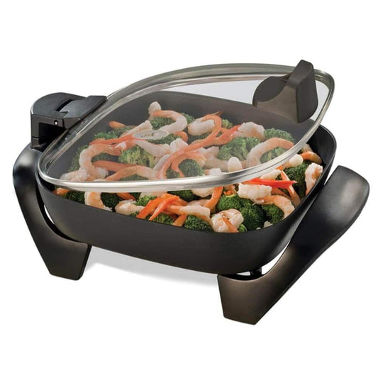 Sartén Eléctrico Oster - Interior Antiadherente - Área De Cocción 30 X 30 Cm - Tapa De Vidrio Termoresistente Con Bisagra - Regulador De Temperatura Removible