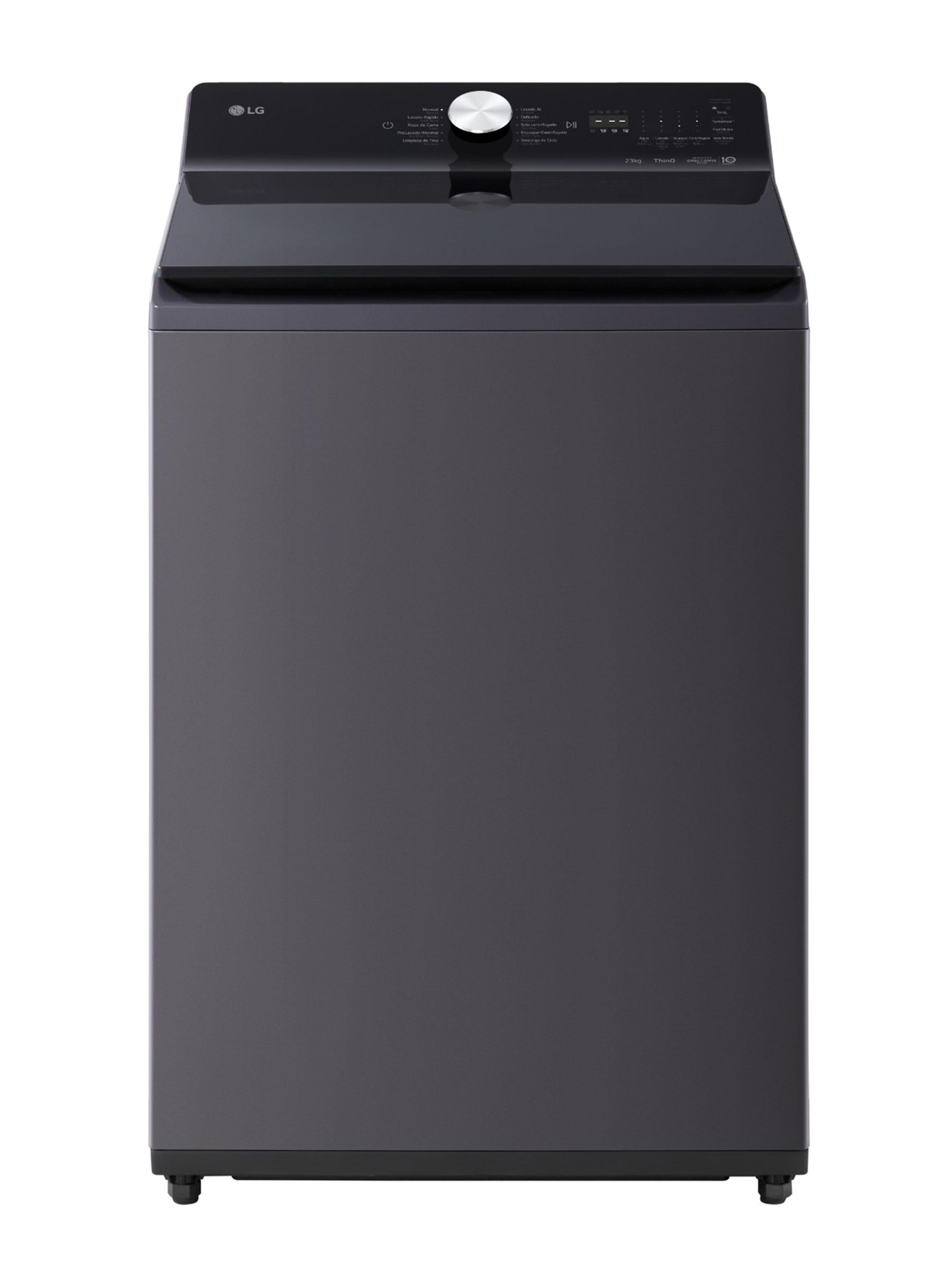 LG Lavadora Carga superior 23 kg color Gris WT23EGTX6 con tecnología AI DD y TurboWash en conectividad ThinQ, ideal para familias grandes.