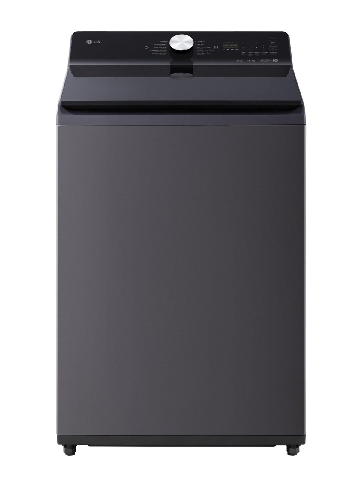 LG Lavadora Carga superior 23 kg color Gris WT23EGTX6 con tecnología AI DD y TurboWash en conectividad ThinQ, ideal para familias grandes.