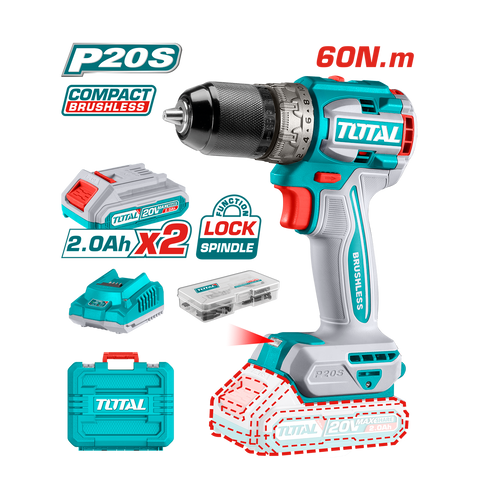 HE/TALADRO TOTAL 20V 1/2 60NM 2000RPM C/2BAT *** UTDLI20602