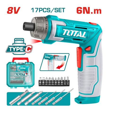 HE/DESATORNILLADOR TOTAL 8V 1/4" 17PCS TSDLI08025
