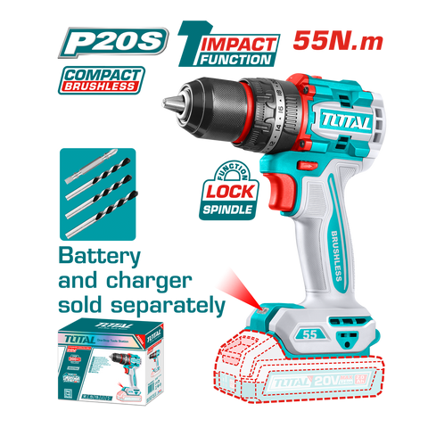 HE/TALADRO TOTAL 20V 1/2" 55NM S/BAT TIDLI205581