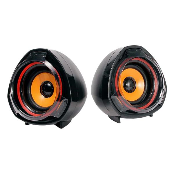 PARLANTE ARGOM VOLCANO ARG-SP-1048 compact pair of black and orange desktop speakers