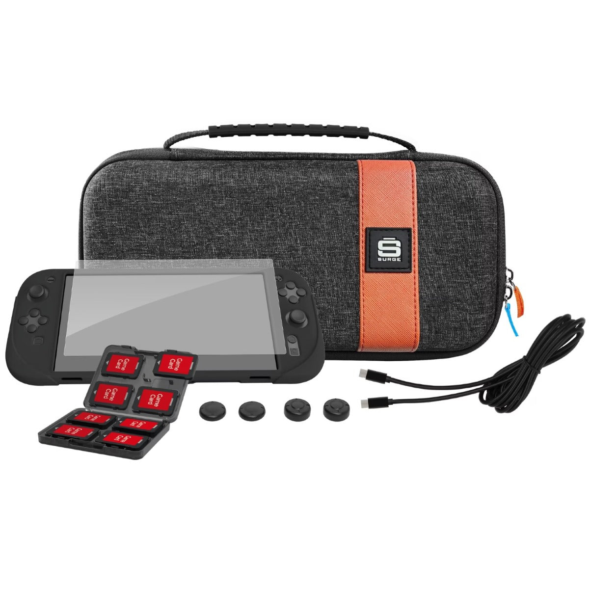 KIT DE ACCESORIOS SURGE STARTER KIT PARA NINTENDO SWITCH 2 10 PIEZAS ESTUCHE VIDRIO TEMPLADO SG60093