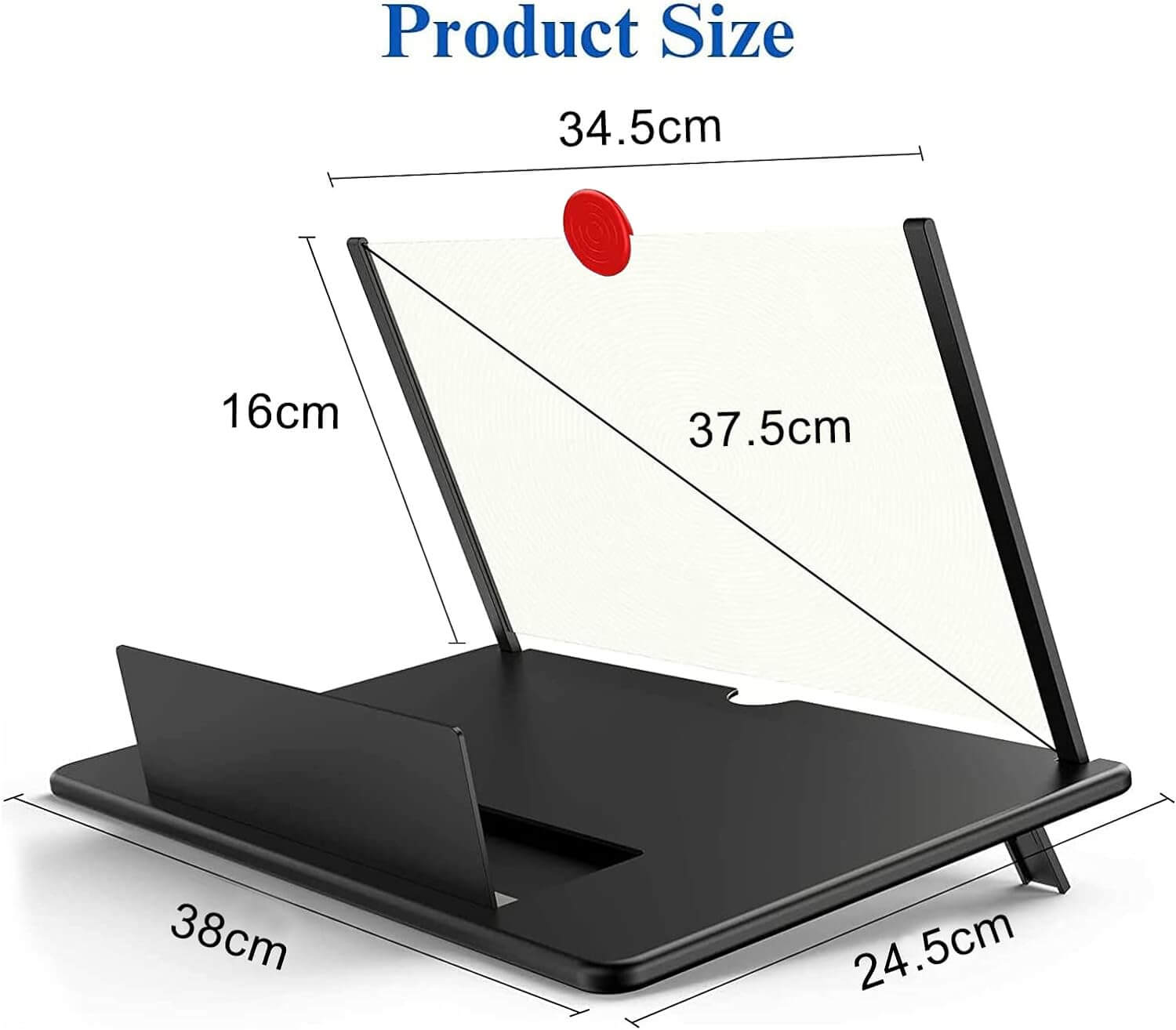 Dimensiones del amplificador de pantalla para celular de 18 pulgadas, ideal para disfrutar de videos y películas.
