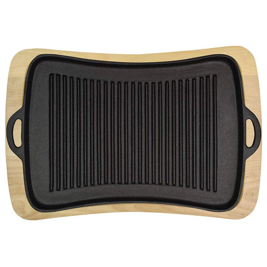 Sarten Hierro Fundido 14" Con Bandeja Madera