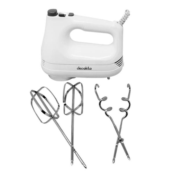 BATIDORA DE MANO 6 VELOC 450W KUMX001W Decakila con accesorios de acero inoxidable.