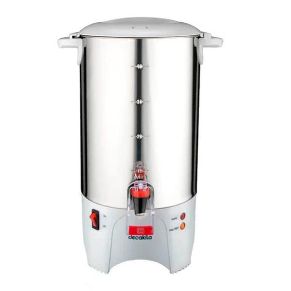 PERCOLADOR ACERO INOX 50 TZ 7.4LT 1000W KUKT024M Decakila, ideal para eventos grandes y fabricado en acero inoxidable 304.