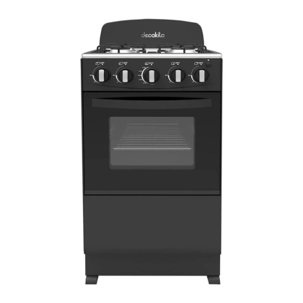 COCINA GAS 20" DESCONT KUGS003B Decakila, horno 50L, 4 quemadores, diseño acero inoxidable y negro, eficiente y duradero