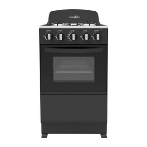 COCINA GAS 20" DESCONT KUGS003B Decakila, horno 50L, 4 quemadores, diseño acero inoxidable y negro, eficiente y duradero