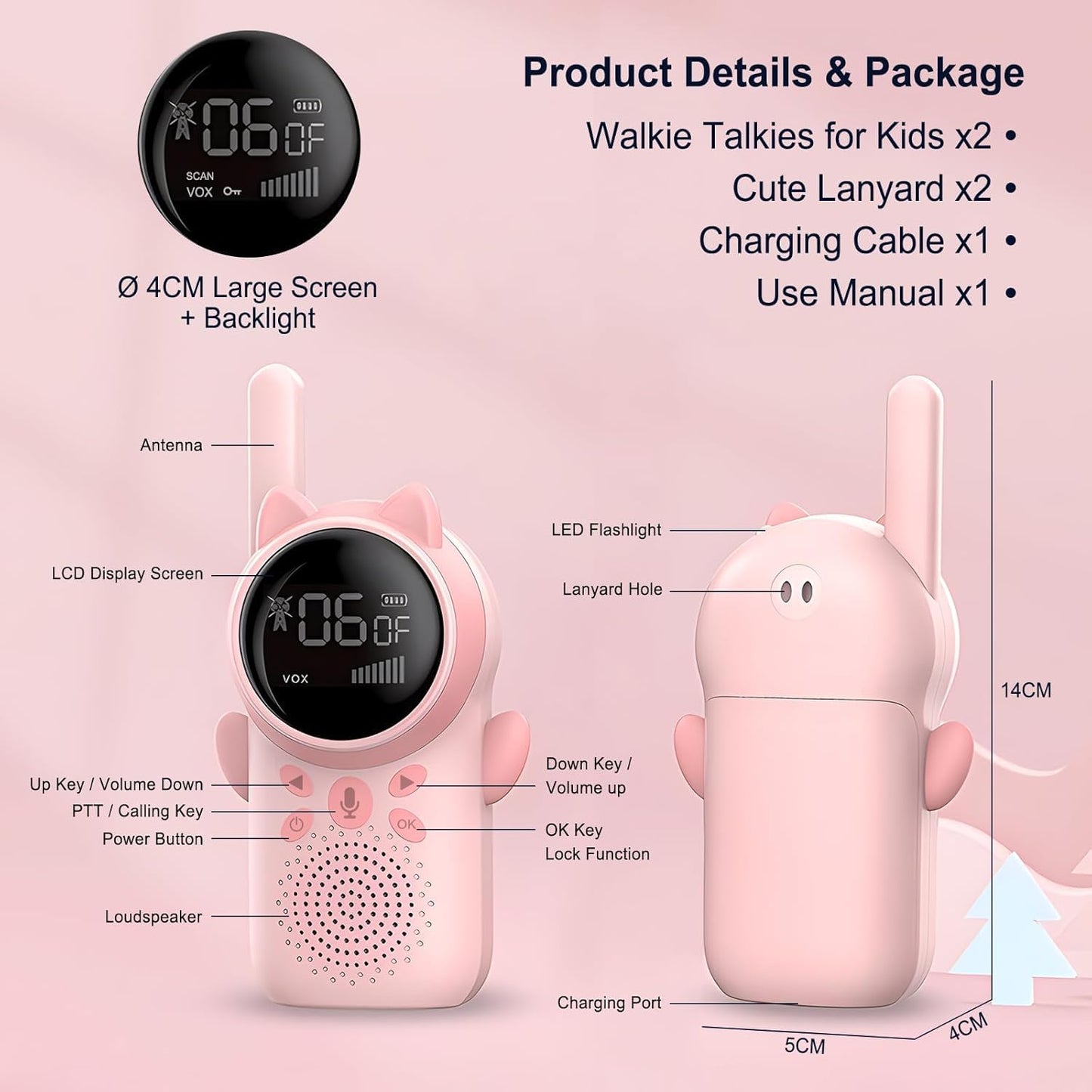 Walkie Talkies Recargables Para Niños,
  Paquete De 2 Walkie Talkies De Largo Alcance 22 Canales De Radio De 2 Vías
  Con Linterna Lcd Retroiluminada