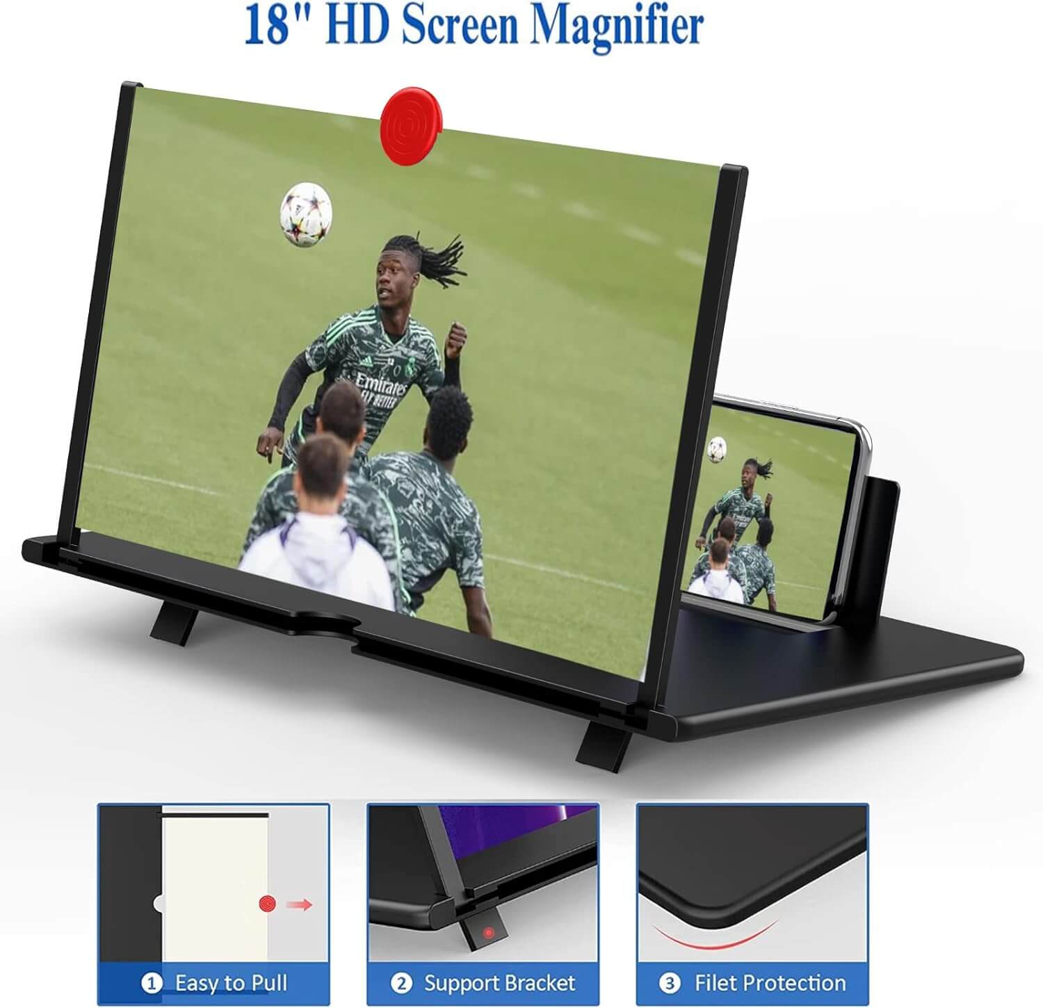 Amplificador de pantalla para celular 18 pulgadas, ideal para disfrutar de películas y videos con mayor comodidad.