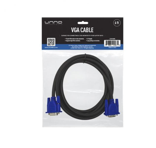CABLE UNNO TEKNO VGA 1.8M/6FT BLACK CB4016BK