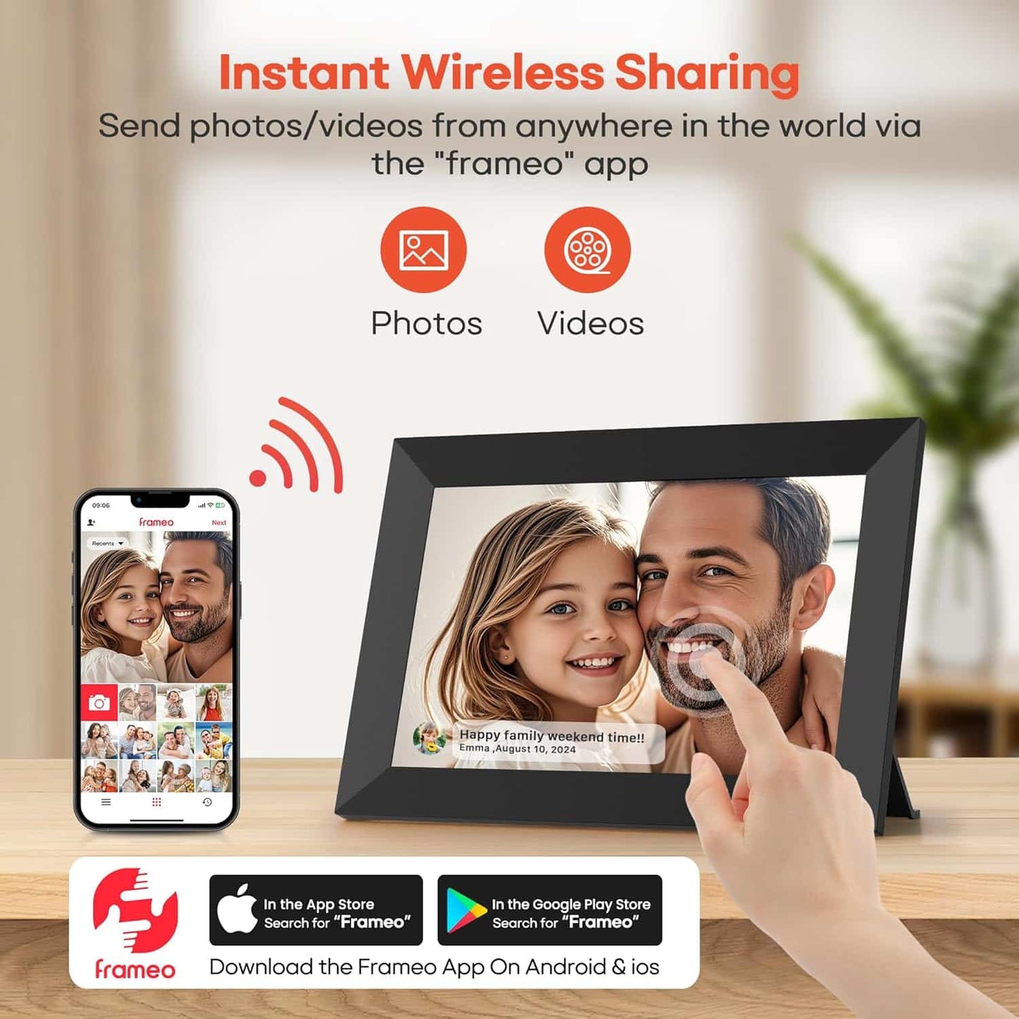 Marco de fotos porta retrato digital FRAMEO con WiFi de 10.1 pulgadas, 1280 x 800 HD IPS, 16 GB de memoria, rotación automática
