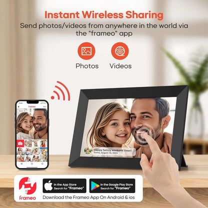 Marco de fotos porta retrato digital FRAMEO con WiFi de 10.1 pulgadas, 1280 x 800 HD IPS, 16 GB de memoria, rotación automática