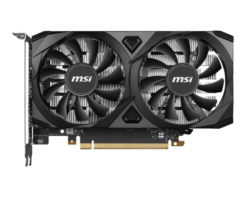 MSI VGA NVIDIA RTX 3050 LP 6G OC graphics card with dual fan cooling, showing detailed front view.