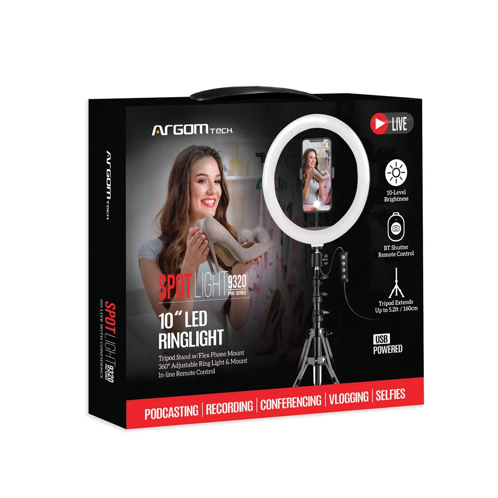 ANILLO DE LUZ LED SPOTLIGHT PRO 9320 DE 10" CON TRÍPODE COMPLETO