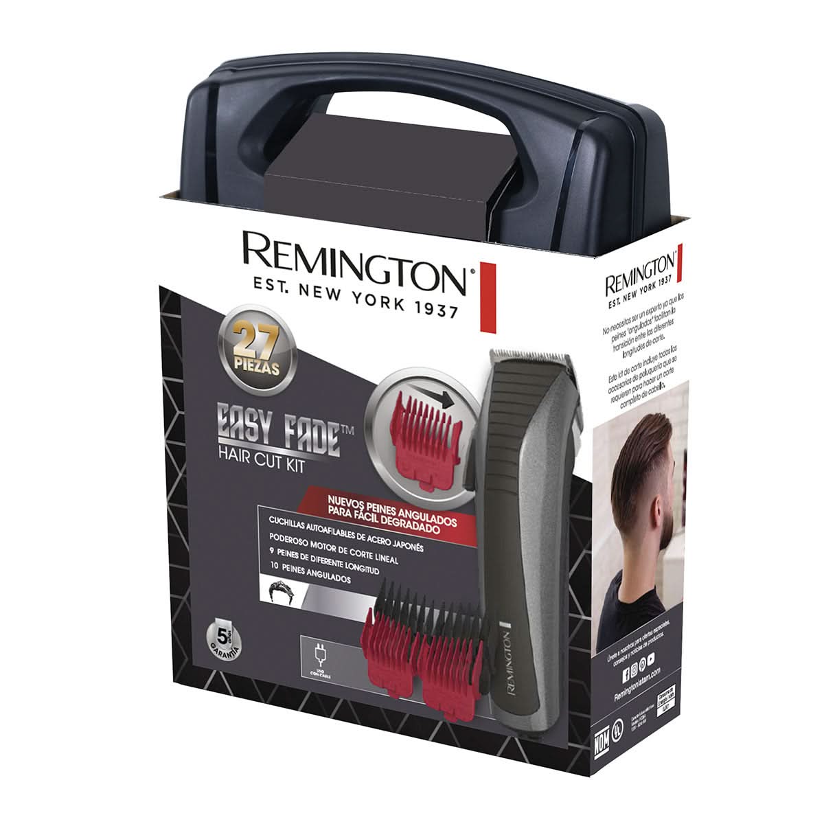 Remington Máquina Cortadora De Cabello Desvanecimiento Fácil Hc4060 (110) F F kit de 27 piezas con peines angulados y cuchillas autoafilables