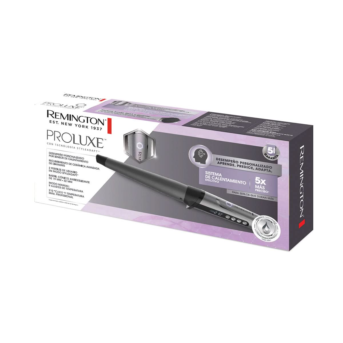 Rizador Remington Proluxe Con Tecnologia Styleadapt Ci21Av(110)F caja y rizador con recubrimiento cerámica avanzada y tecnología StyleAdapt™