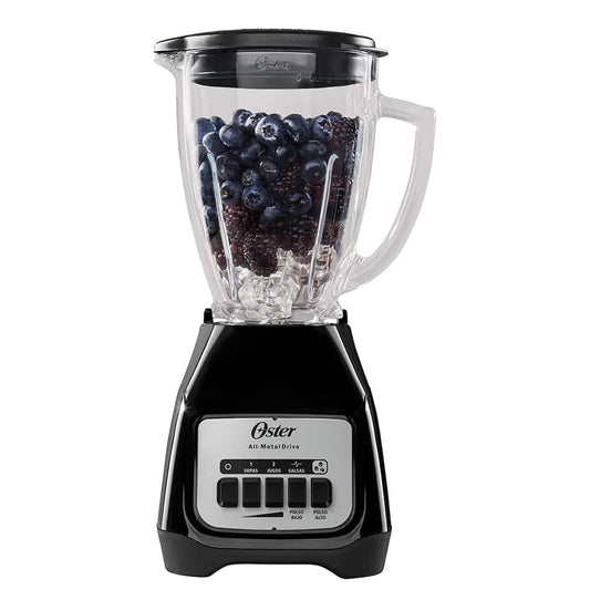 Licuadora Oster 2 Velocidades, Vaso Vidrio Boroclass, Motor Duradero, Capacidad 1.5L, Cuchilla Trituradora De Hielo, Acabado Negro.