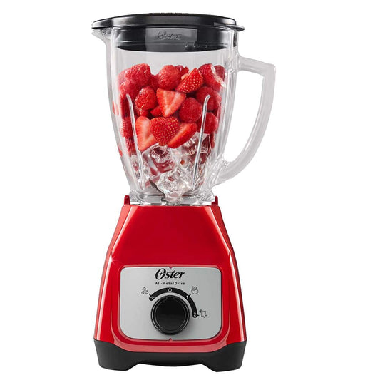 Licuadora Oster 2 Velocidades, Vaso De Vidrio, Motor Duradero 550W, Acople Metálico, 1.5L, Cuchilla Trituradora De Hielo, Acabado Rojo