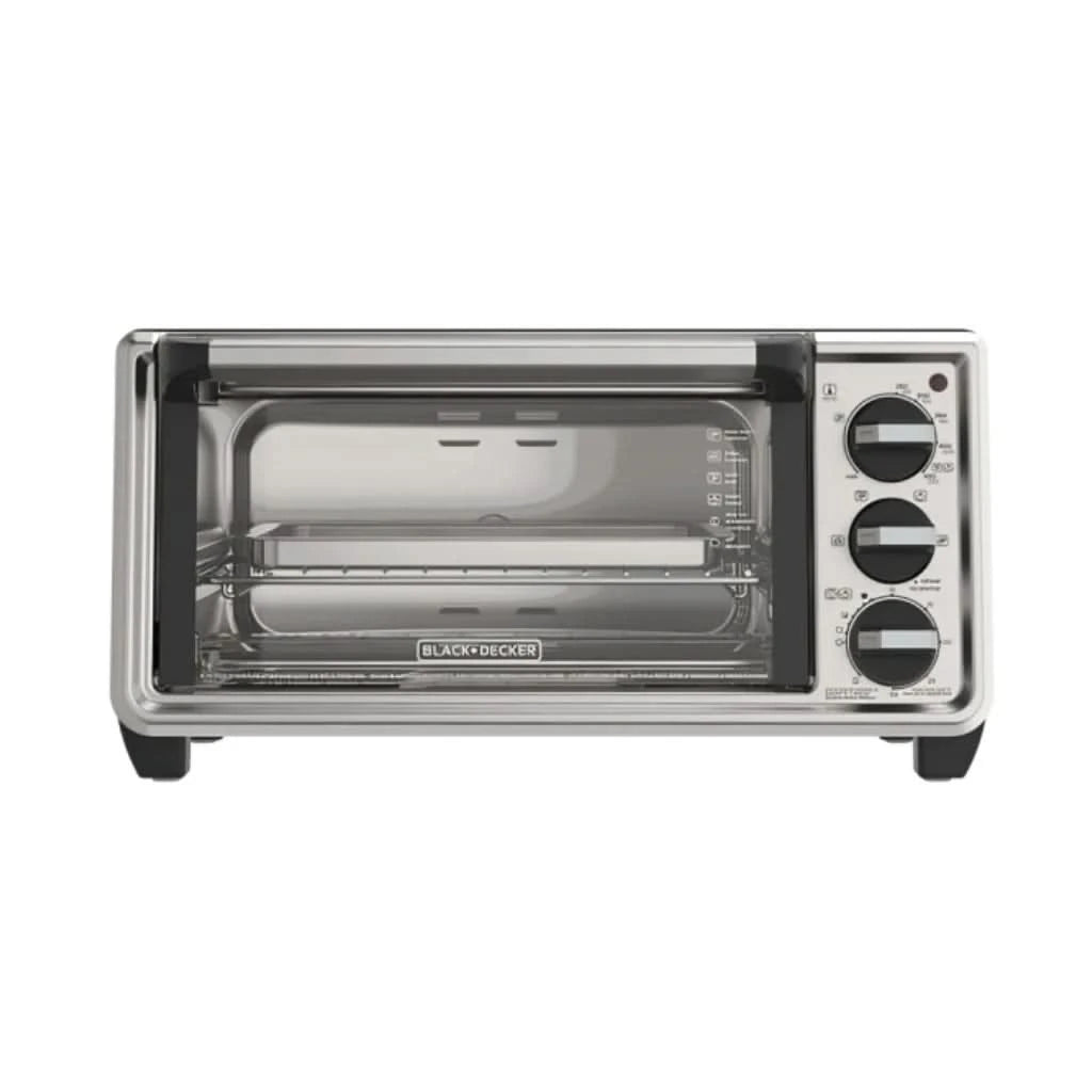 Black+Decker Horno tostador de 4 rebanadas convección natural, TO4130-0SDLA en acero inoxidable, horno tostador compacto y versátil