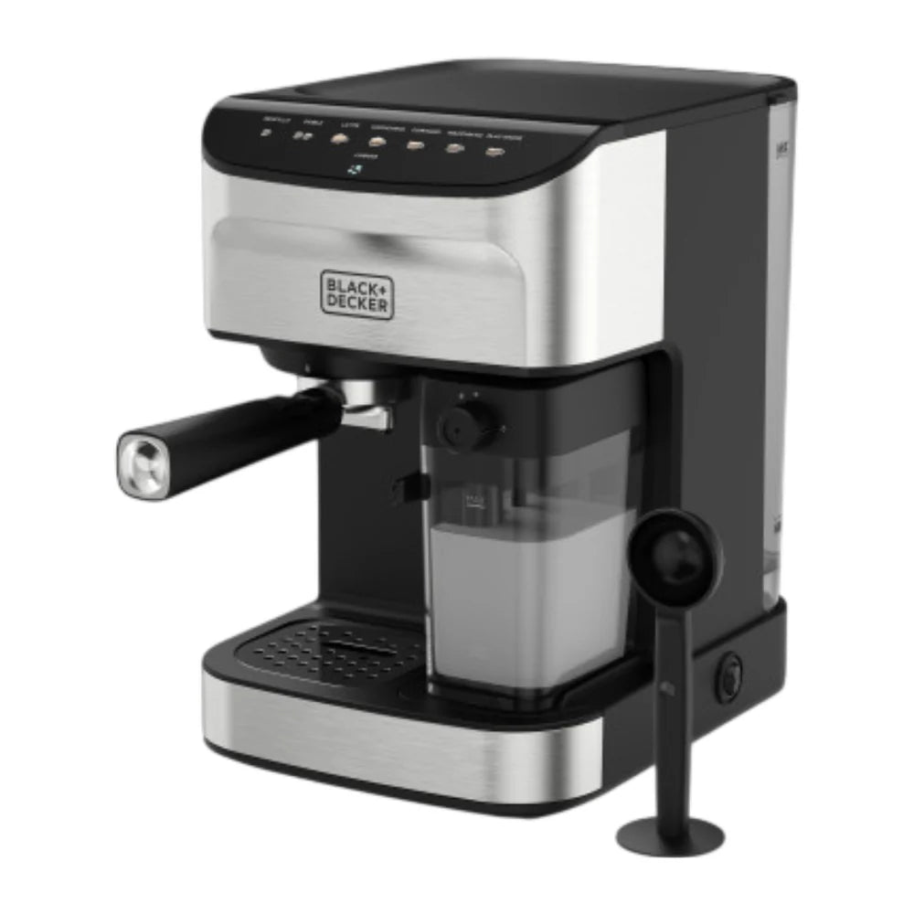 Black + Decker maquina de cafe espresso gustoso - EM0412-1SDLA, 20 bar pressure, compatible with Nespresso and Dolce Gusto.