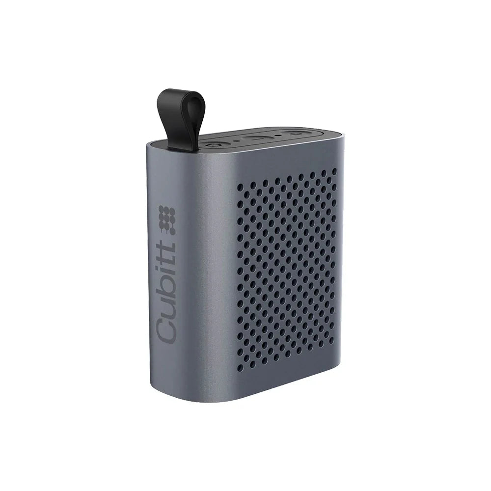 BOCINA CUBITT C / BLUETOOTH MINI SPEAKER Gun Metal ultracompact design with IPX7 protection, perfect for outdoor adventures and clear sound.