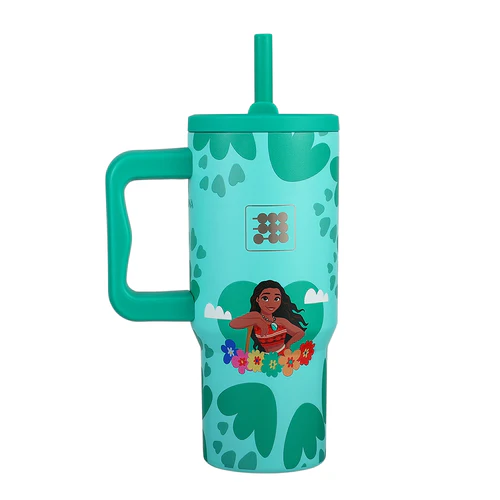 TERMO CUBITT KIDS 24 OZ DISNEY MOANA tumbler with handle and Moana design in teal color