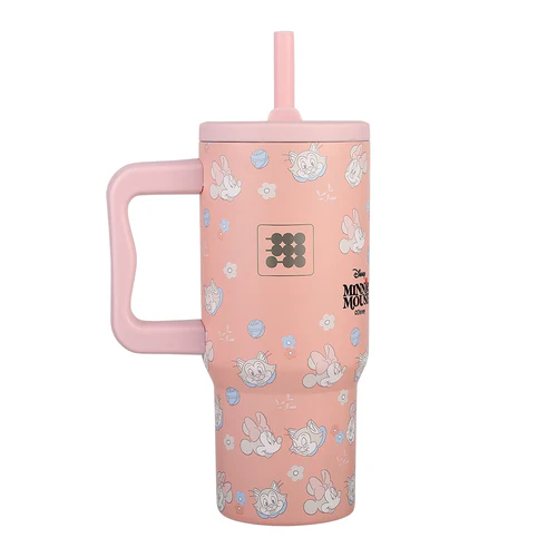 TERMO CUBITT KIDS 24 OZ DISNEY MINNIE tumbler with pink design and images of Minnie Mouse.