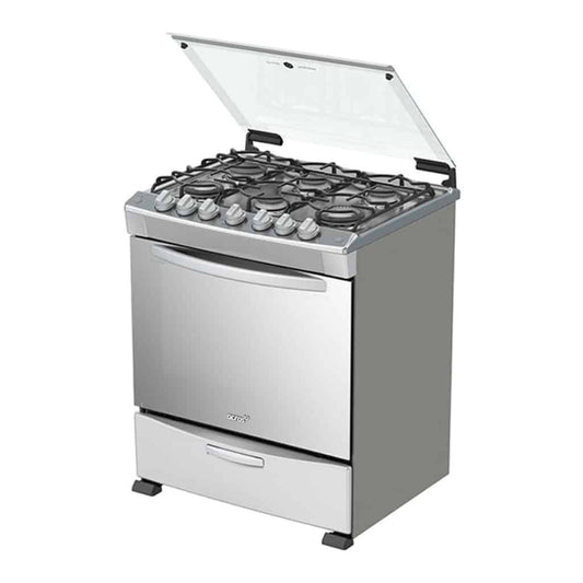 Cocina A Gas Acros 30" Capelo Cristal Templado 4+2 Quemadores Hierro Fundido