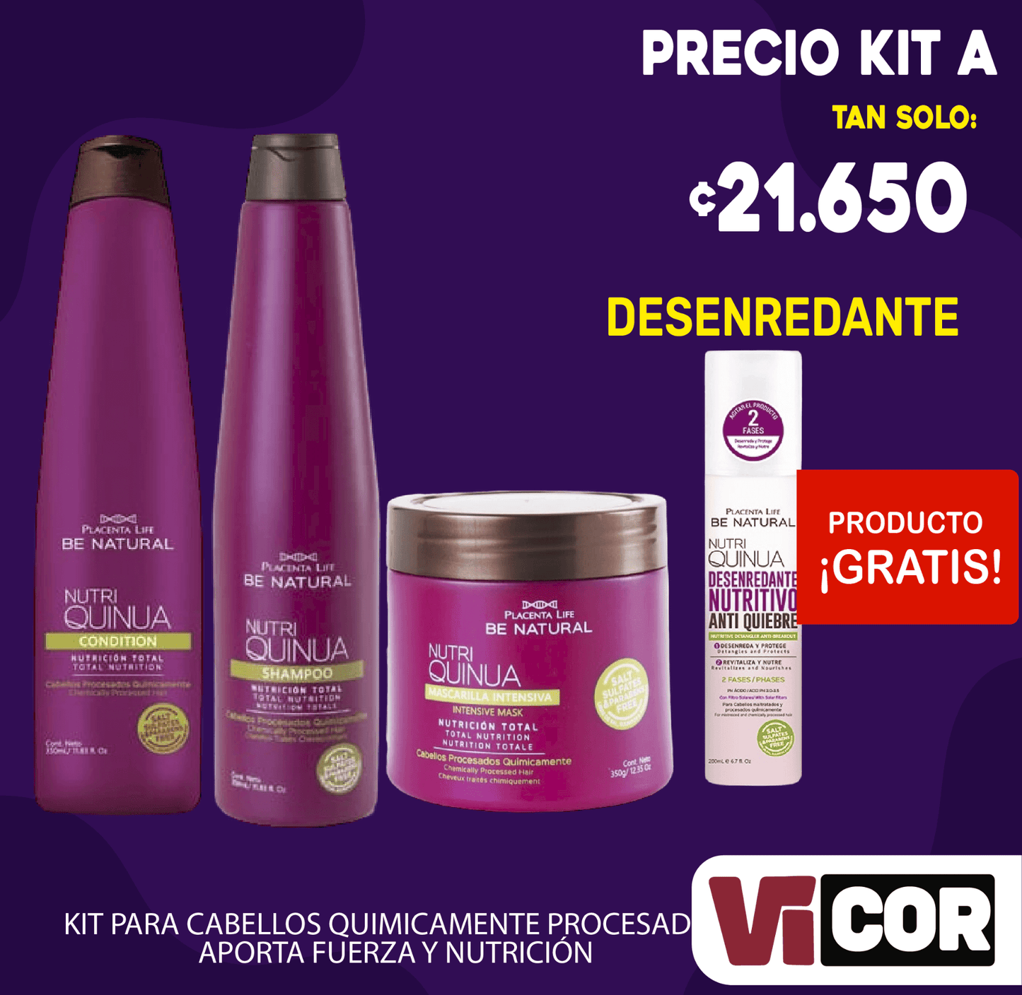 Kit shampoo + acondicinador + crema + desenredante nutri quinoa