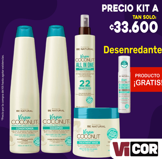 Kit shampoo + acondicionador + crema + termo + regalía desenredante de coco.