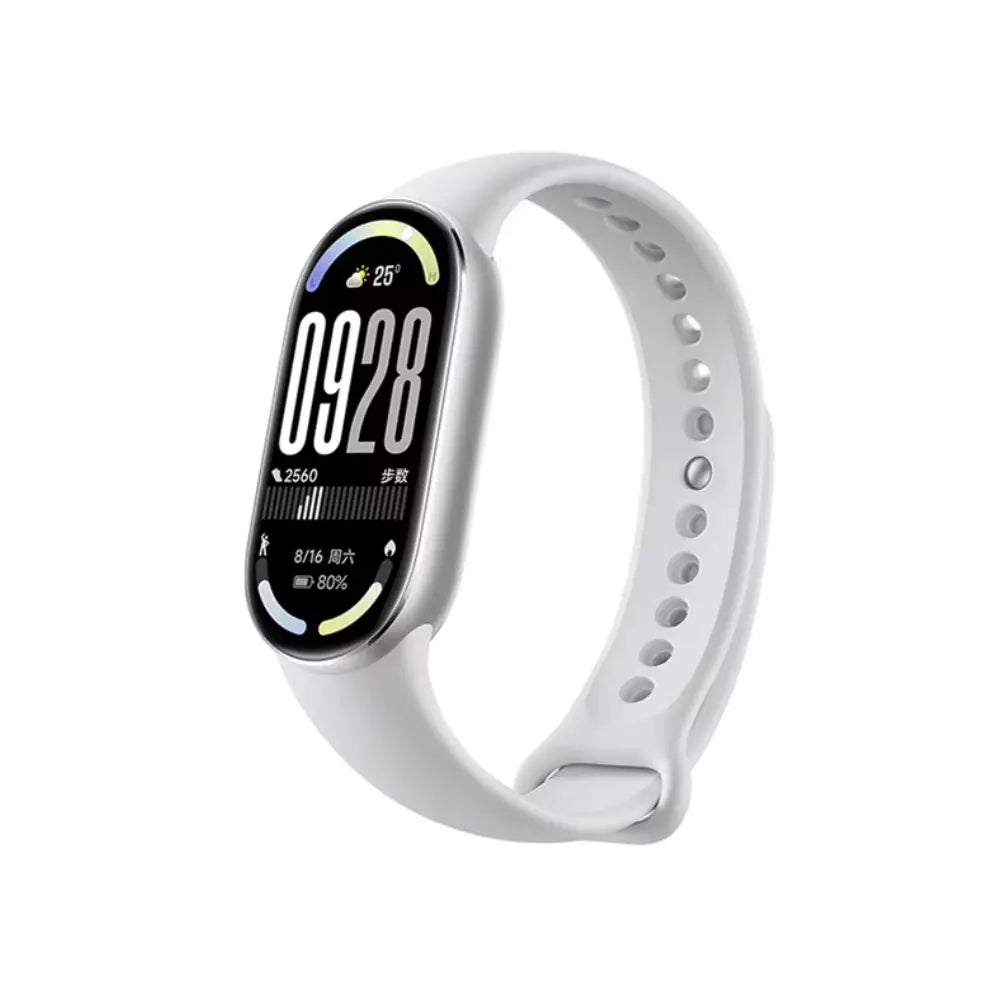 XIAOMI SMART BAND 10 PLATA con pantalla AMOLED y monitoreo de salud y deporte, diseño elegante, duración de batería de 21 días.