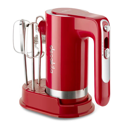 Batidora de mano Decakila 11.1V, 7 velocidades, negra, batería R, modelo KMMX006B, 90W, con ganchos y espumador, color rojo.