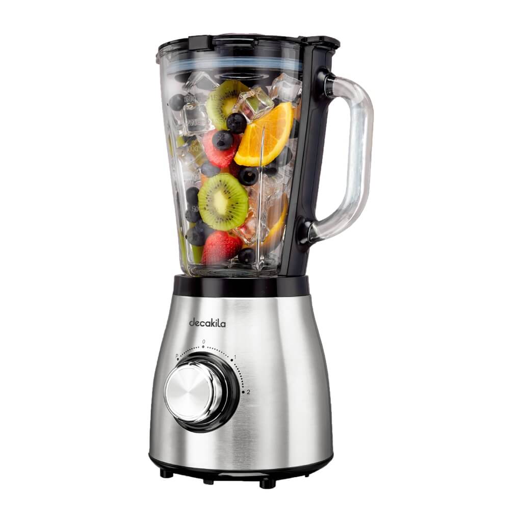 LICUADORA 1.5L 600W 2 VELOCI KUJB006M Decakila con frutas en jarra de vidrio