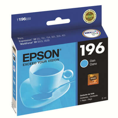 Cartucho cyan Epson T196220-AL para impresoras XP-101, XP-201, XP-401, WF2512 y WF2532.