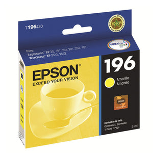Cartucho amarillo Epson T196 para impresoras XP-101/201/401 y WorkForce WF-2512/2532.