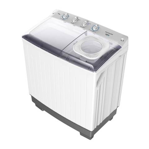 Frigidaire Lavadora Semiautomática 13Kg/ 7.5Kg Fwtb13M4Mburw vista angular doble tina blanca con tapa transparente y control manual
