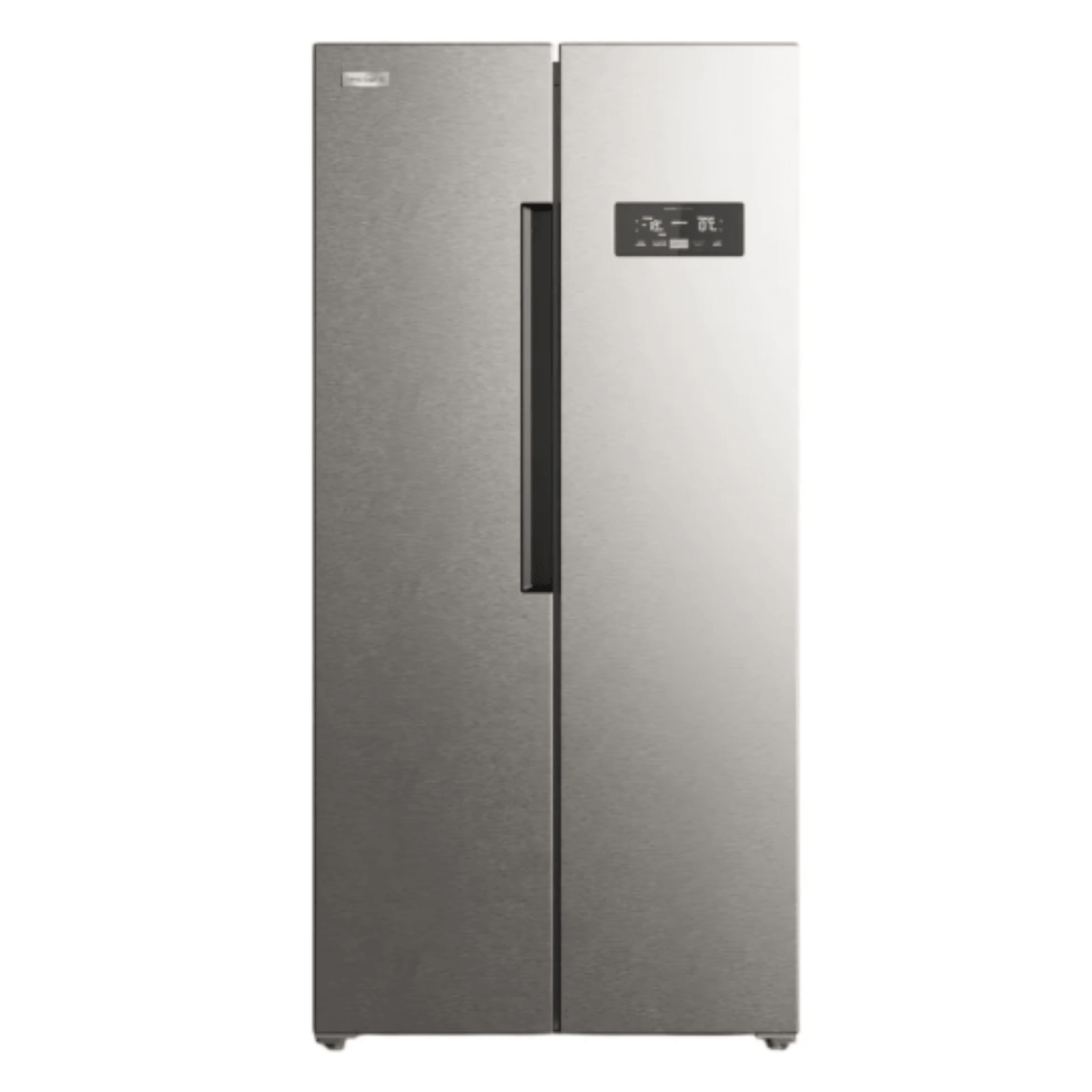 Refrigerador side by side Frigidaire 16 cu ft en acero inoxidable con dispensador de agua y controles digitales.