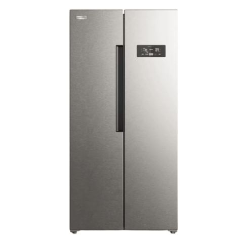 Refrigerador side by side Frigidaire 16 cu ft en acero inoxidable con dispensador de agua y controles digitales.