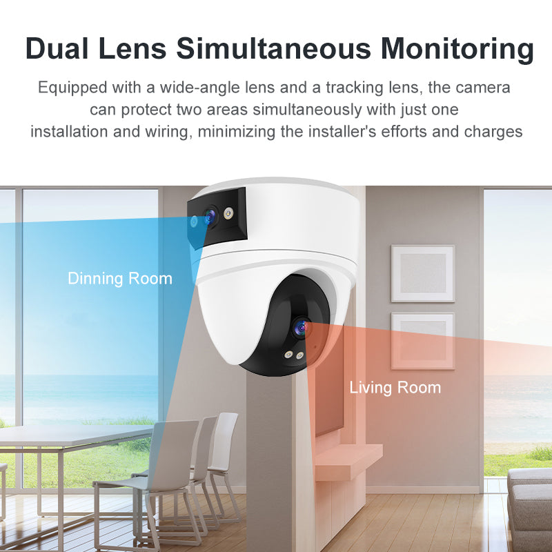 cámara IP WiFi 5MP 360° visión nocturna con monitoreo simultáneo de dos áreas