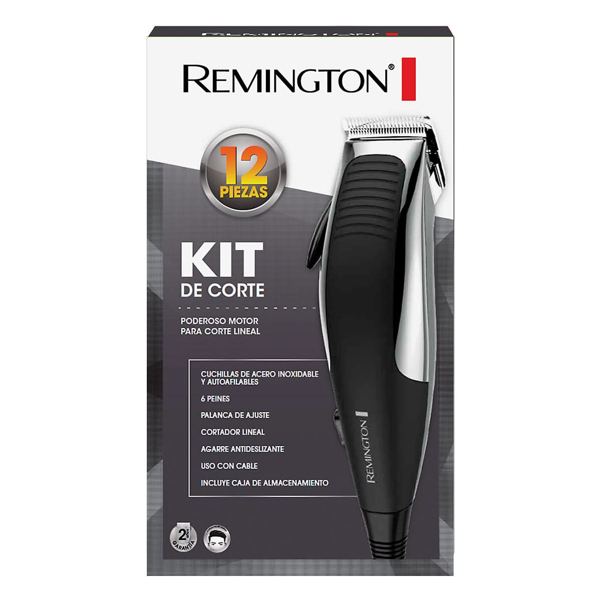Remington Kit Cortadora De Cabello 12 Piezas Cromada Hc1080A-110F - kit cortadora con cuchillas acero inoxidable y 12 piezas