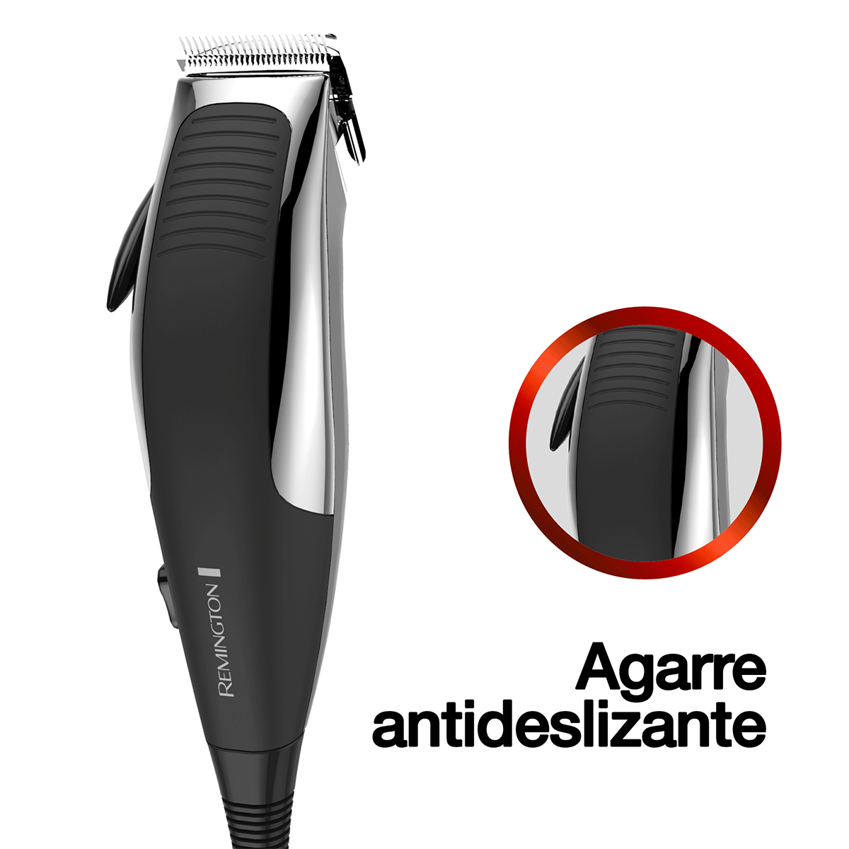 Remington Kit Cortadora De Cabello 12 Piezas Cromada Hc1080A-110F con cuchillas acero inoxidable y agarre antideslizante
