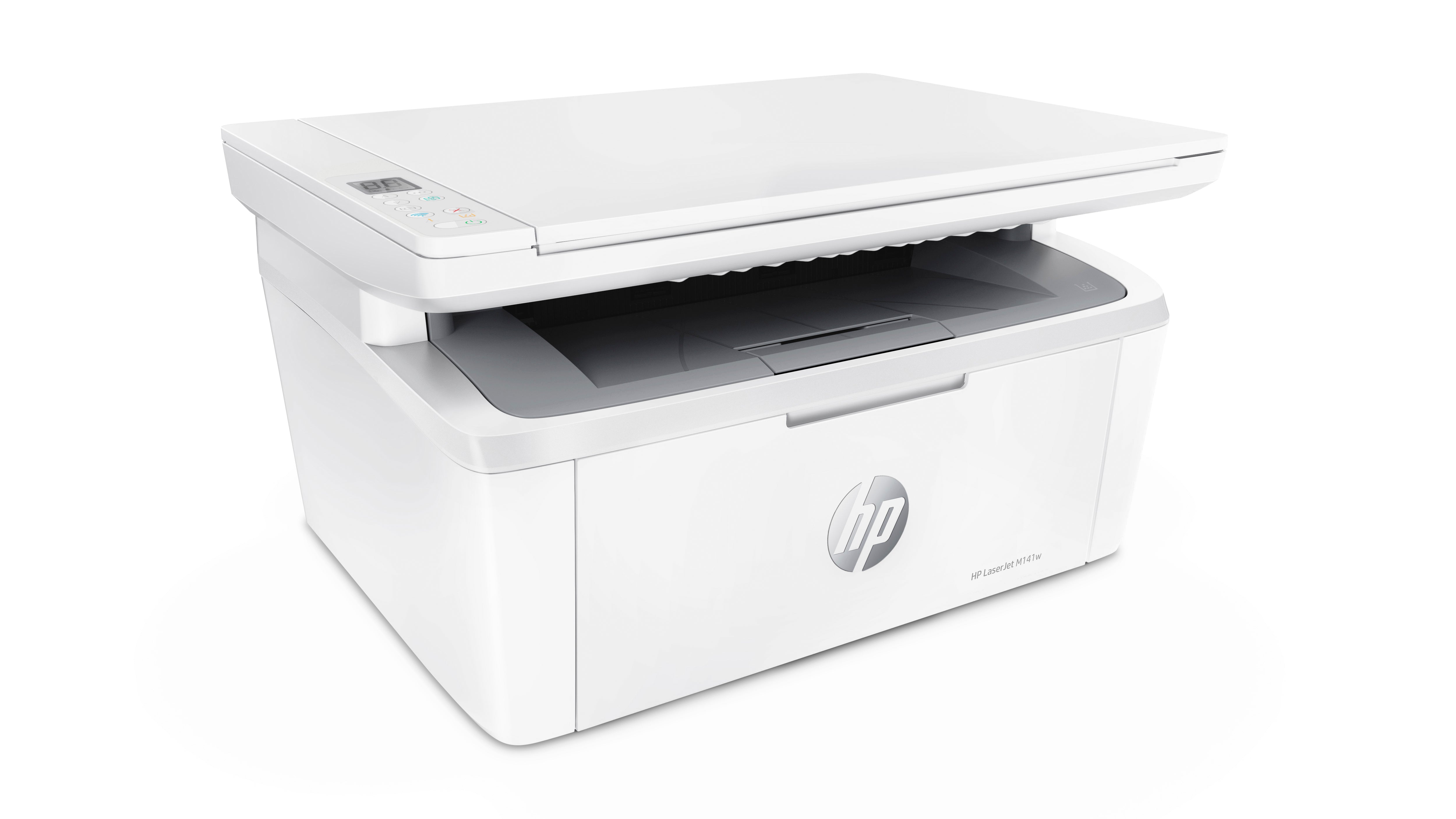 HP printer white multifunction office device HP Impresora Laserjet Mfp Mono M141W 7Md74A on white background