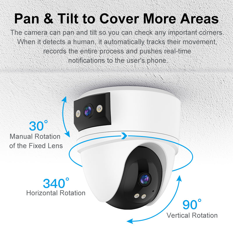 cámara IP WiFi 5MP 360° visión nocturna con rotación horizontal y vertical para cubrir más áreas