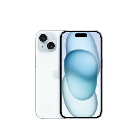 iPhone 15 128GB Azul Apple con pantalla Super Retina XDR de 6.1 pulgadas y diseño elegante en color azul claro.