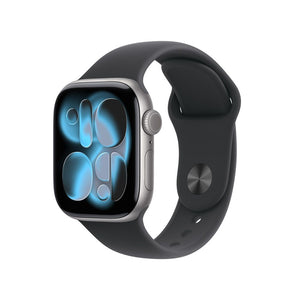 Apple Watch 11 42mm Plata con pantalla Retina Always-On y correa negra, diseño elegante y avanzado para salud y actividad física.